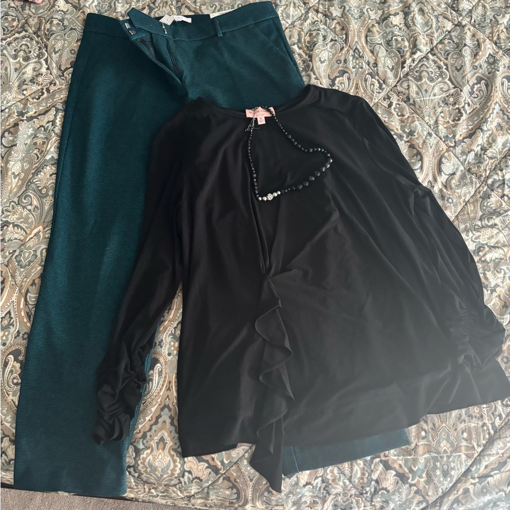 Entire outfit - size 14 pants, size xl top, bead necklace